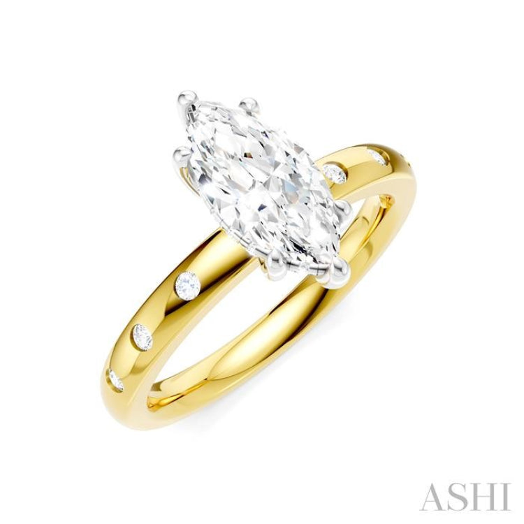 1/6 Ctw Akari Marquise Shape Round Cut Diamond Semi-Mount Engagement Ring in 14K Yellow and White Gold