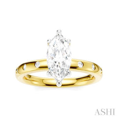 1/6 Ctw Akari Marquise Shape Round Cut Diamond Semi-Mount Engagement Ring in 14K Yellow and White Gold