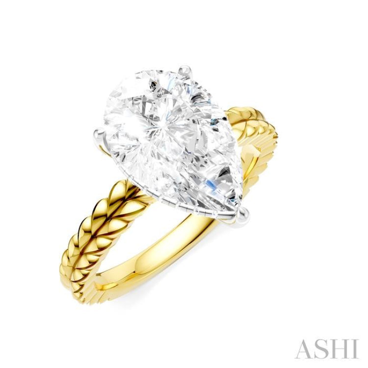 1/10 Ctw Pear Shape Round Cut Diamond Semi-Mount Engagement Ring in 14K Yellow and White Gold
