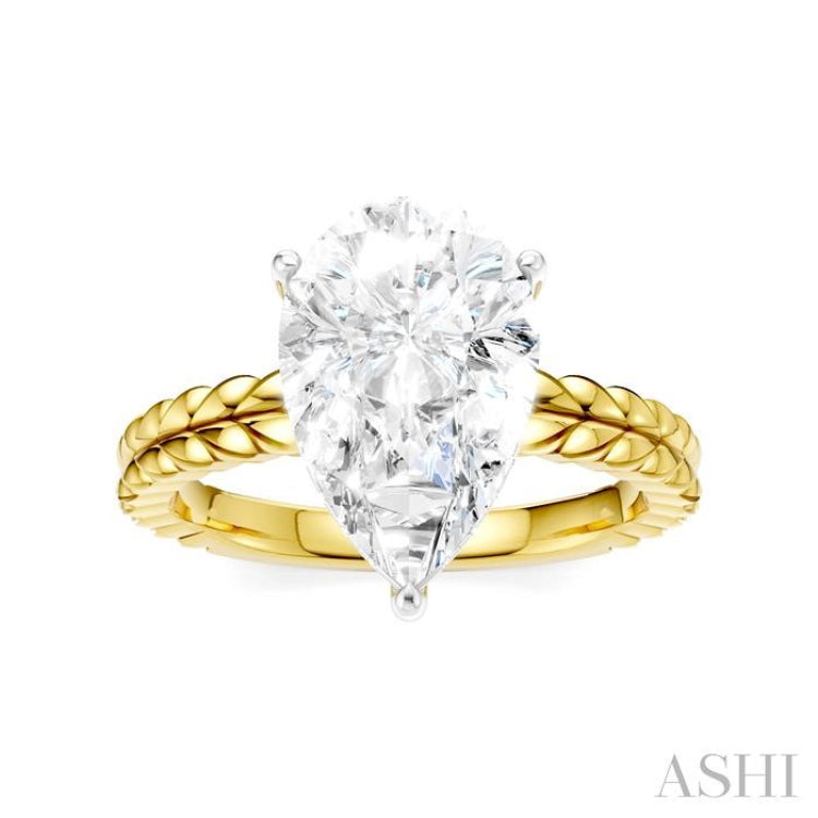 1/10 Ctw Pear Shape Round Cut Diamond Semi-Mount Engagement Ring in 14K Yellow and White Gold
