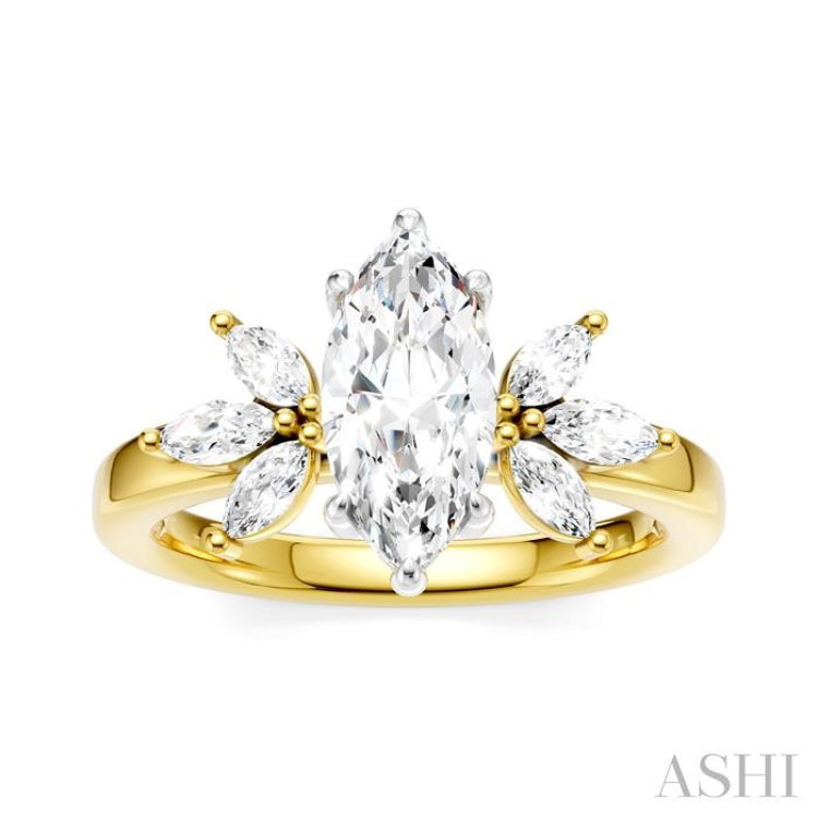 1/2 Ctw Akari Marquise and Round Cut Diamond Semi-Mount Engagement Ring in 14K Yellow and White Gold