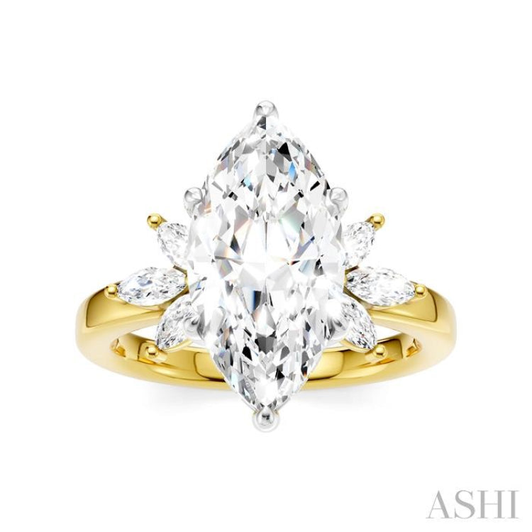1/2 Ctw Akari Marquise and Round Cut Diamond Semi-Mount Engagement Ring in 14K Yellow and White Gold