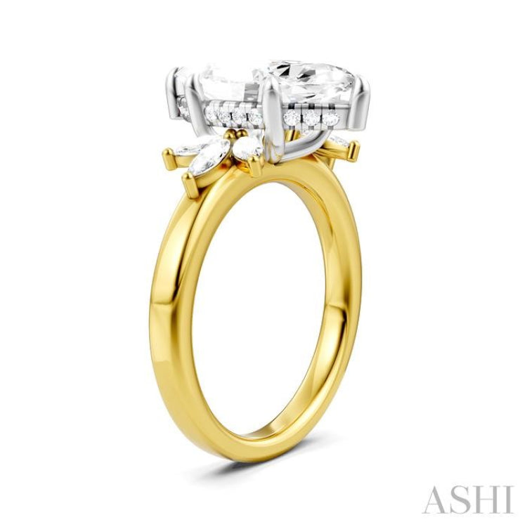 1/2 Ctw Akari Marquise and Round Cut Diamond Semi-Mount Engagement Ring in 14K Yellow and White Gold