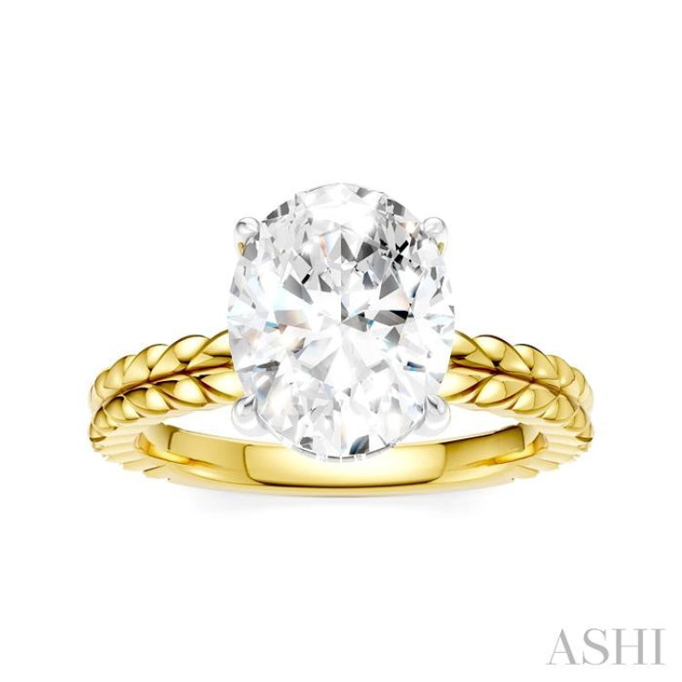 1/10 Ctw Oval Shape Round Cut Diamond Semi-Mount Engagement Ring in 14K Yellow and White Gold