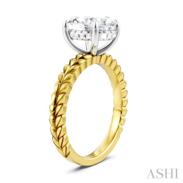 1/10 Ctw Oval Shape Round Cut Diamond Semi-Mount Engagement Ring in 14K Yellow and White Gold