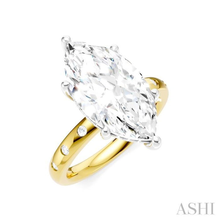 1/5 Ctw Akari Marquise Shape Round Cut Diamond Semi-Mount Engagement Ring in 14K Yellow and White Gold