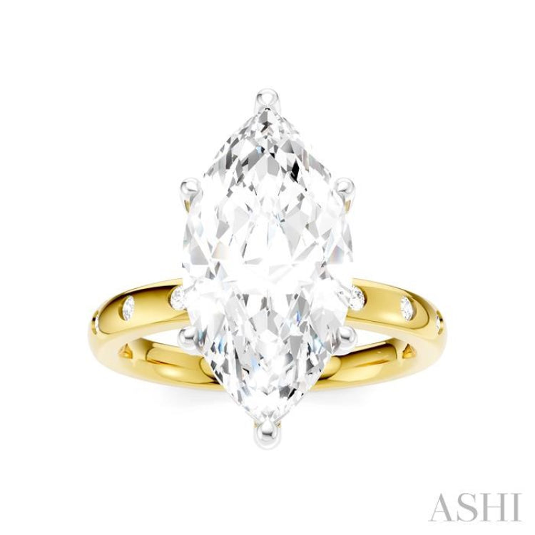 1/5 Ctw Akari Marquise Shape Round Cut Diamond Semi-Mount Engagement Ring in 14K Yellow and White Gold