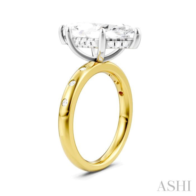 1/5 Ctw Akari Marquise Shape Round Cut Diamond Semi-Mount Engagement Ring in 14K Yellow and White Gold