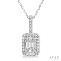1/2 Ctw Baguette & Round Cut Fusion Diamond Pendant With Chain in 14K White Gold