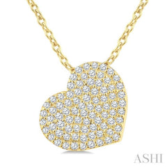 1/3 Ctw Heart Pave Set Round cut Diamond Fashion Pendant With Chain in 10K Yellow Gold