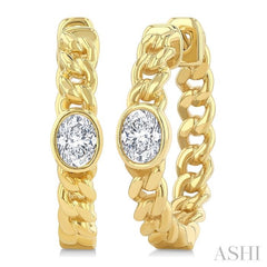 1/3 Ctw Bezel Set Oval Cut Diamond Curb Link Fashion Hoop Earring in 14K Yellow Gold