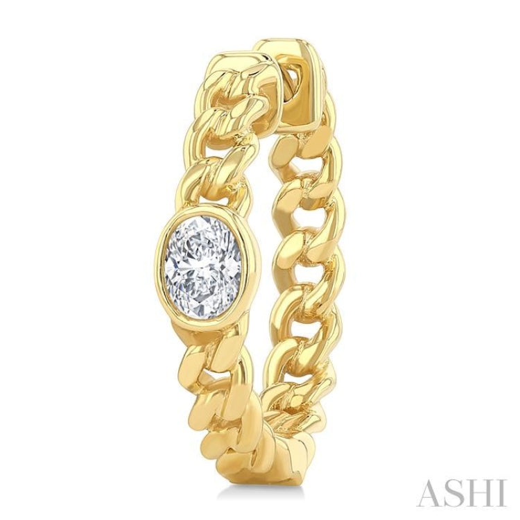 1/3 Ctw Bezel Set Oval Cut Diamond Curb Link Fashion Hoop Earring in 14K Yellow Gold