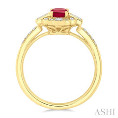 1/3 Ctw Art Deco 6X4MM Octagon Shape Ruby, Baguette and Round Cut Diamond Precious Fashion Ring in 14K Yellow Gold