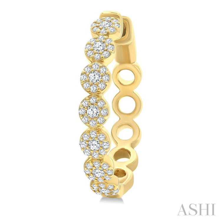 1/2 Ctw Cluster Round Cut Diamond Hoop Earring in 14K Yellow Gold
