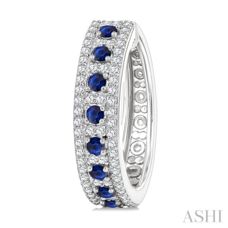 3/4 Ctw 2.00MM Round Cut Sapphire and Round Cut Diamond Precious Hoop Earring in 14K White Gold