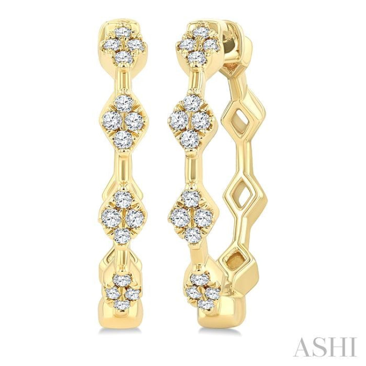 1/6 Ctw Geometric Shape Round Cut Diamond Fashion Hoop Earring in 10K Yellow Gold