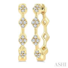 1/6 Ctw Geometric Shape Round Cut Diamond Fashion Hoop Earring in 10K Yellow Gold