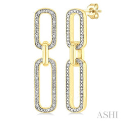 1/10 Ctw Bold Paperclip Round Cut Diamond Fashion Earrings in Yellow Gold Vermeil