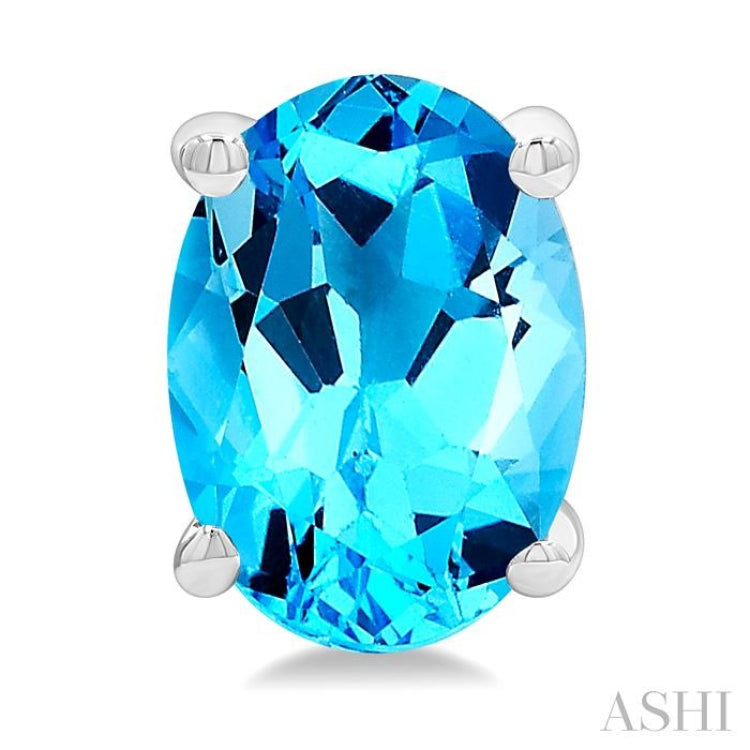 7X5 MM Oval Cut Blue Topaz Semi-Precious Stud Earring in 14K White Gold