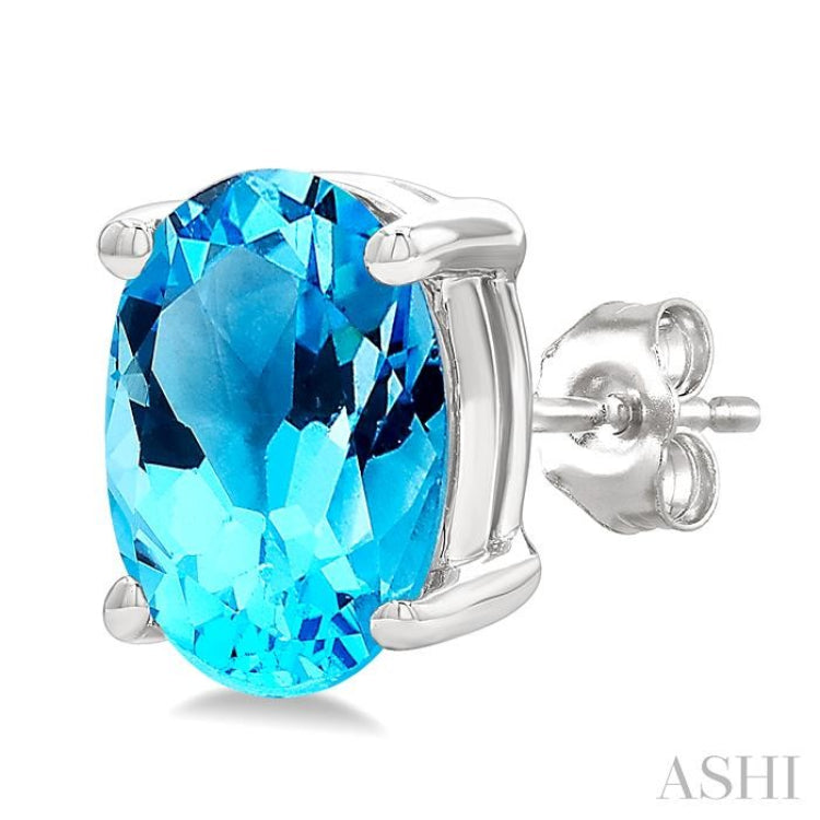 7X5 MM Oval Cut Blue Topaz Semi-Precious Stud Earring in 14K White Gold
