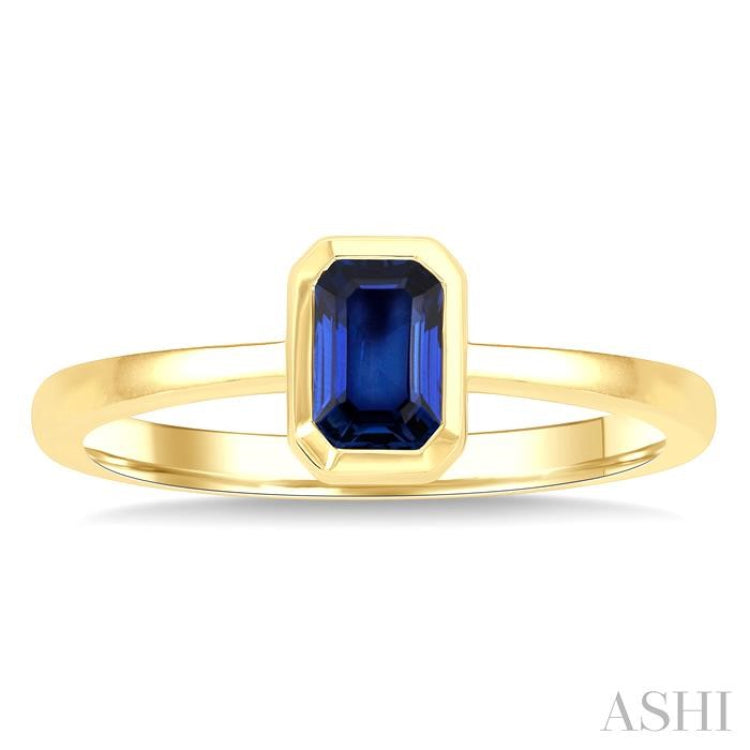 6X4 MM Octagon Shape Sapphire Precious Solitaire Ring in 14K Yellow Gold