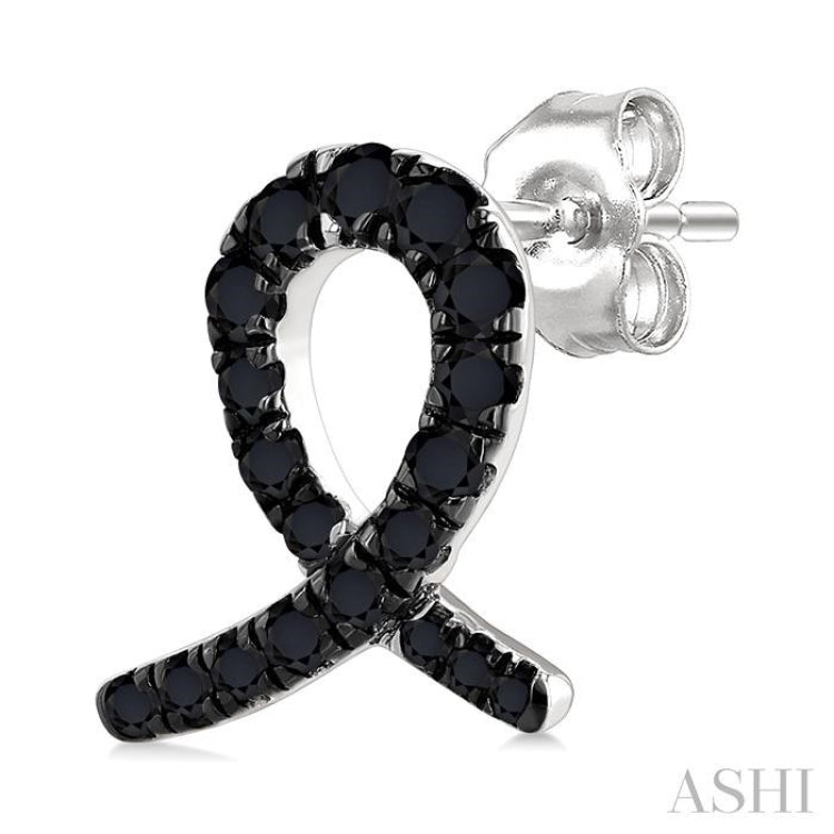 1/3 Ctw Ribbon Loop Round Cut Black Diamond Fashion Stud earrings in 10K White Gold