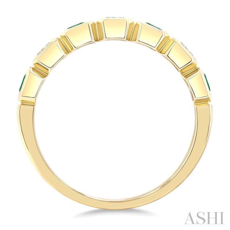 4X3 MM Octagonal Shape Emerald and 5/8 Ctw Emerald Cut Diamond 7 Stone Bezel Set Precious Fashion Band in 14K Yellow Gold