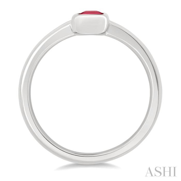 6X4 MM Octagon Shape Ruby Precious Solitaire Ring in 14K White Gold