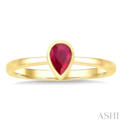 6X4 MM Pear Shape Ruby Precious Solitaire Ring in 14K Yellow Gold