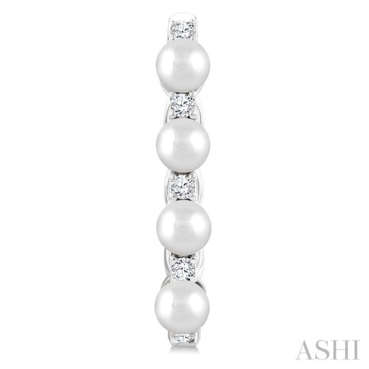 1/4 Ctw 4MM White Pearl and Round Cut Diamond Fashion Hoop Earring in 14K White Gold