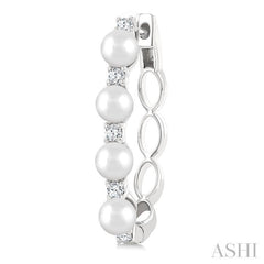 1/4 Ctw 4MM White Pearl and Round Cut Diamond Fashion Hoop Earring in 14K White Gold