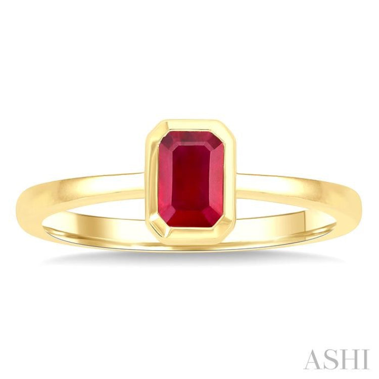 6X4 MM Octagon Shape Ruby Precious Solitaire Ring in 14K Yellow Gold
