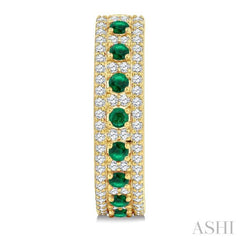 3/4 Ctw 2.00MM Round Cut Emerald and Round Cut Diamond Precious Hoop Earring in 14K Yellow Gold