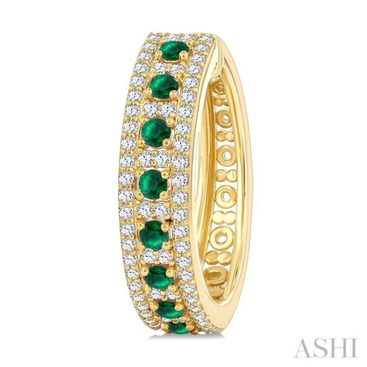 3/4 Ctw 2.00MM Round Cut Emerald and Round Cut Diamond Precious Hoop Earring in 14K Yellow Gold