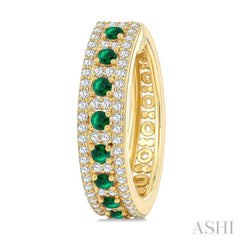 3/4 Ctw 2.00MM Round Cut Emerald and Round Cut Diamond Precious Hoop Earring in 14K Yellow Gold
