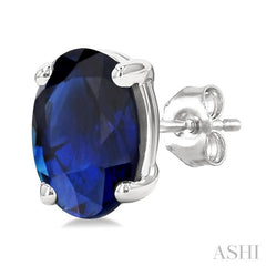 6X4MM Oval Cut Sapphire Precious Stud Earring in 14K White Gold