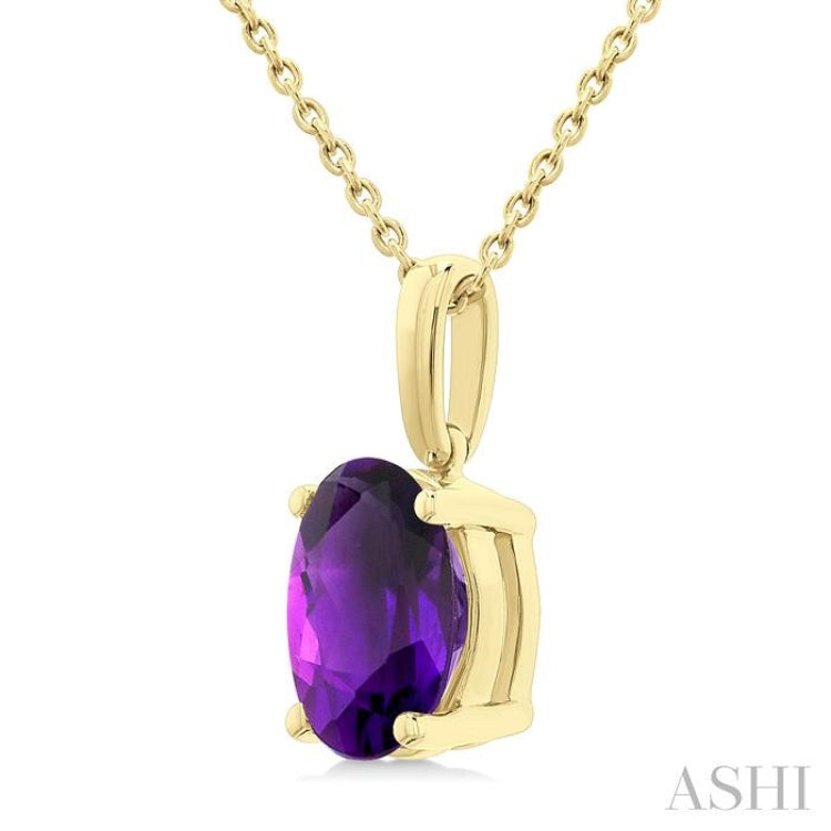 8X6 MM Oval Cut Amethyst Semi-Precious Solitaire Pendant With Chain in 14K Yellow Gold