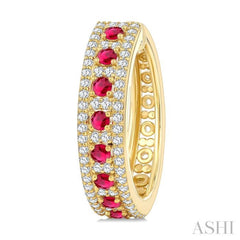 3/4 Ctw 2.00MM Round Cut Ruby and Round Cut Diamond Precious Hoop Earring in 14K Yellow Gold