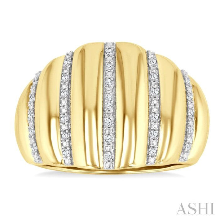 1/10 Ctw Bold Puffed Rib Round Cut Diamond Pirouette Fashion Wide Band in Yellow Gold Vermeil