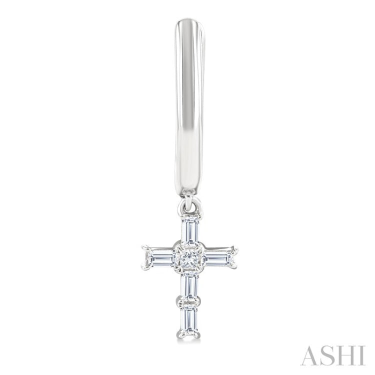 1/5 Ctw Princess and Baguette Cut Diamond Cross Petite Fashion Hoop Earrings in 10K White Gold