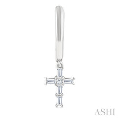 1/5 Ctw Princess and Baguette Cut Diamond Cross Petite Fashion Hoop Earrings in 10K White Gold