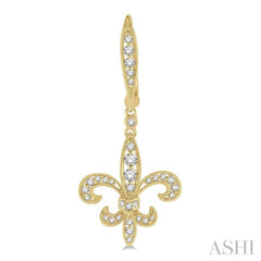 1/2 Ctw Fleur De Lis Motif Round Cut Diamond Earring in 14K Yellow Gold