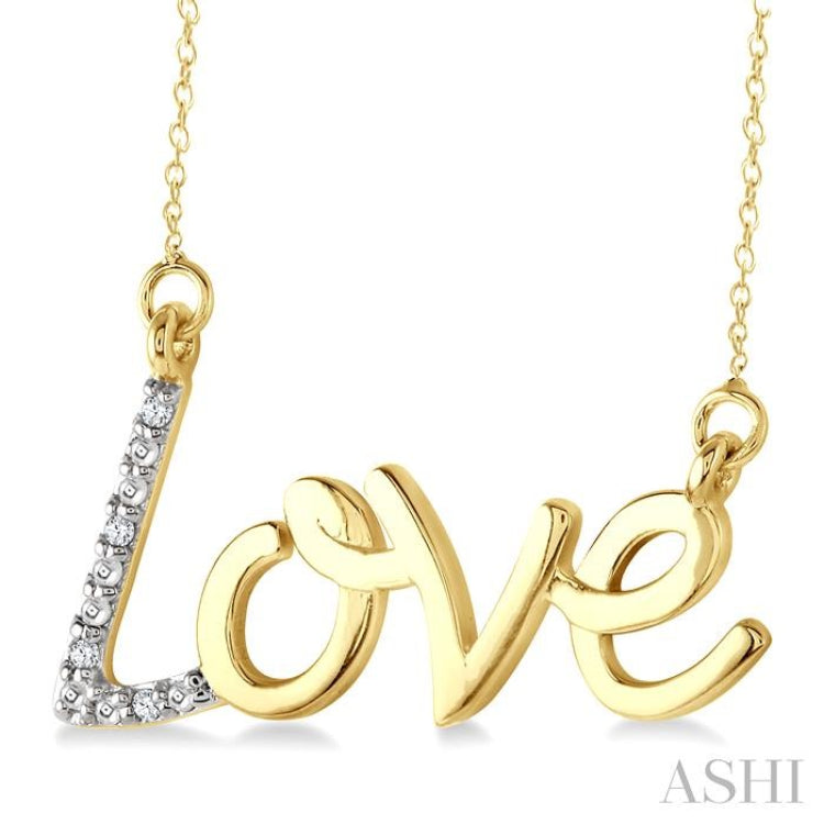 1/50 Ctw 'Love' Calligraphed Round Cut Diamond Fashion Pendant With Chain in Yellow Gold Vermeil
