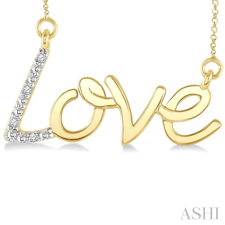 1/50 Ctw 'Love' Calligraphed Round Cut Diamond Fashion Pendant With Chain in Yellow Gold Vermeil