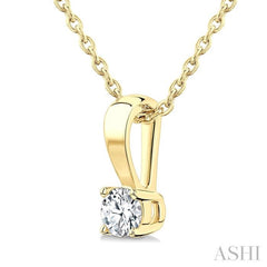 1/10 Ctw Prong Set Round Cut Diamond Solitaire Pendant With Chain in 14K Yellow Gold