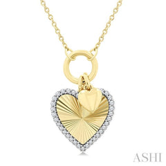 1/6 Ctw Fluted Heart Charm Round Cut Diamond Fashion Pendant With Chain in 10K Yellow and White Gold