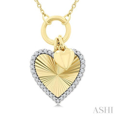 1/6 Ctw Fluted Heart Charm Round Cut Diamond Fashion Pendant With Chain in 10K Yellow and White Gold