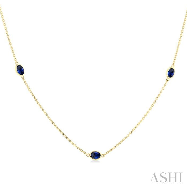 4x3 MM Oval Cut Sapphire Precious Station Necklace in 14K Yellow Gold