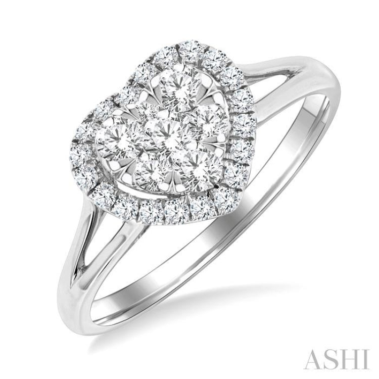 1/2 Ctw Heart Shape Lovebright Round Cut Diamond Engagement Ring in 14K White Gold