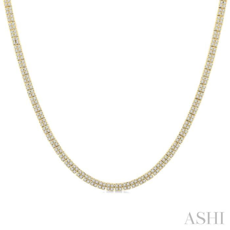 1 Ctw Double Row Round Cut Diamond Necklace in 14K Yellow Gold